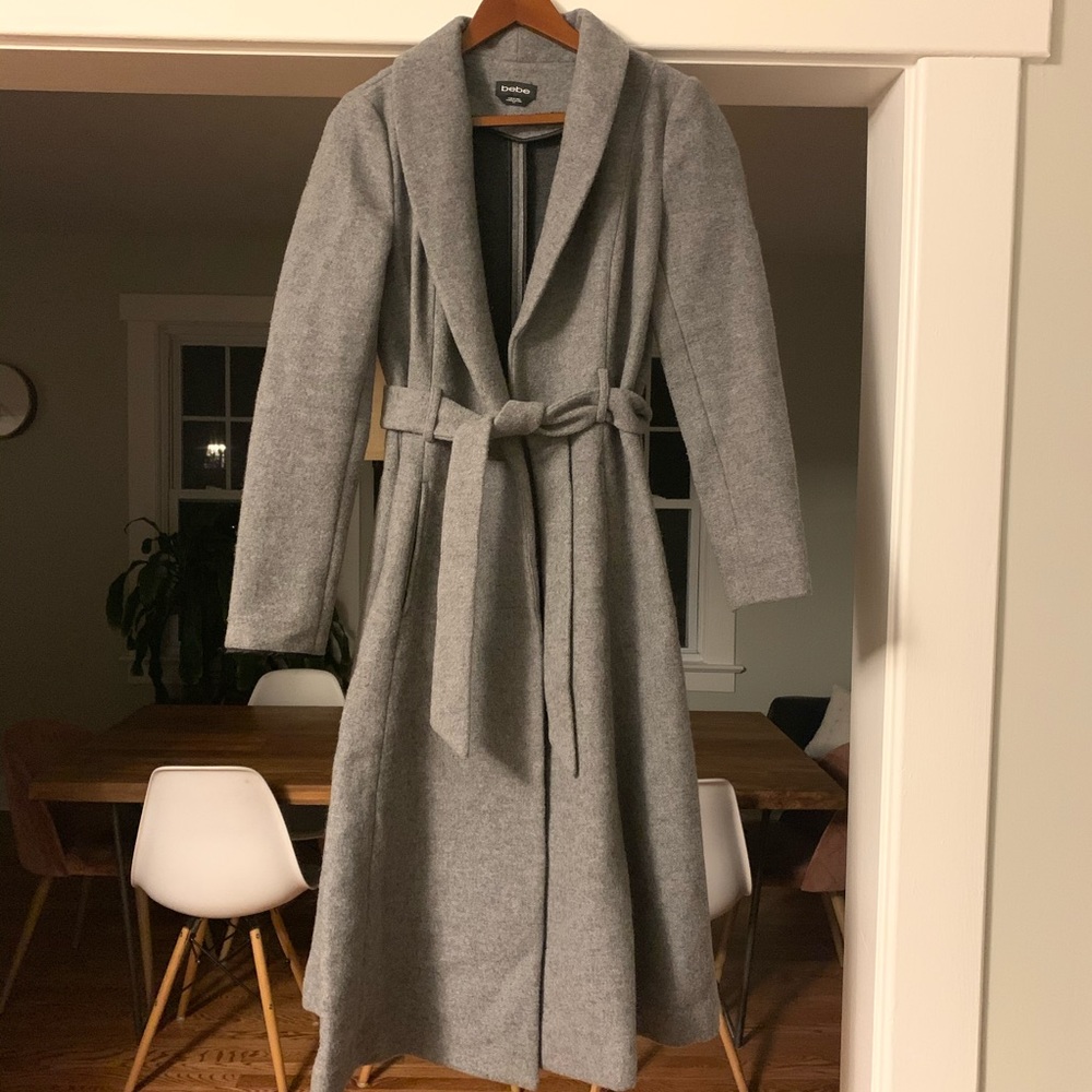 Bebe Gray Trench Coat long, belted size small